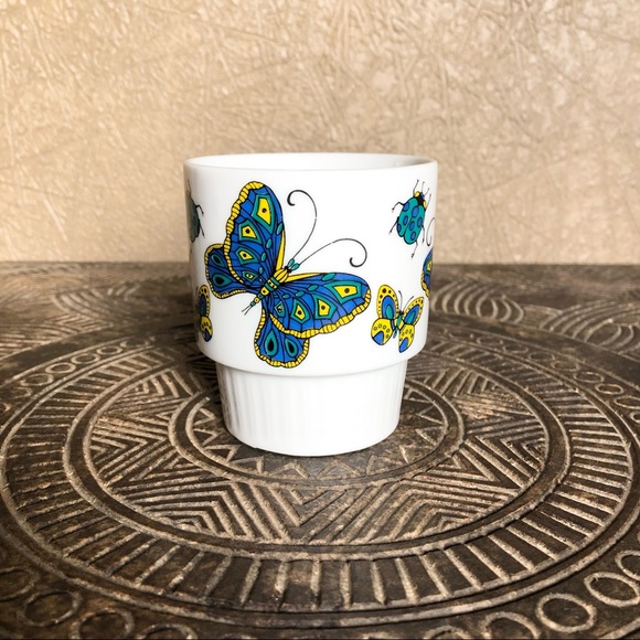 Vintage 70’s Butterfly Lady Bug Ceramic Stacking Coffee Mug SI Japan - Picture 3 of 7